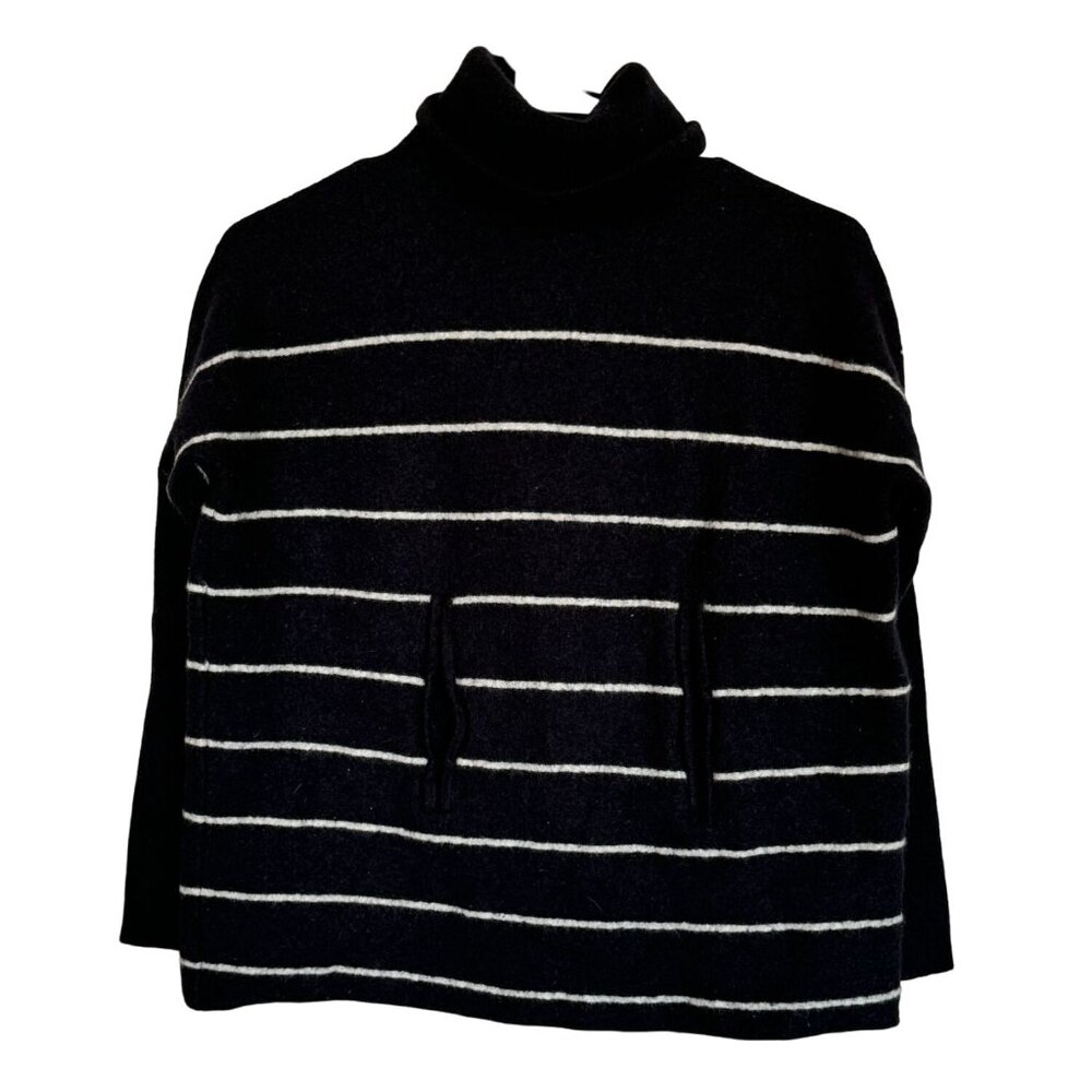 Garnet‎ Hil Mock Neck Kangaroo Pocket Wool/Cashmere Sweater Sz Small, black /m2